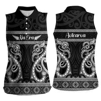 Kia Ora New Zealand Women Sleeveless Polo Shirt Maori Language Week Pango Taniko Motif - Polynesian Pride