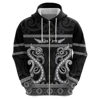 Kia Ora New Zealand Zip Hoodie Maori Language Week Pango Taniko Motif - Polynesian Pride