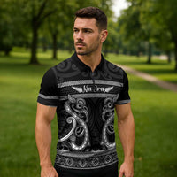 Kia Ora New Zealand Zipper Polo Shirt Maori Language Week Pango Taniko Motif - Polynesian Pride