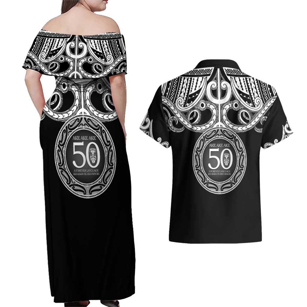 Kia Kaha Te Reo Maori New Zealand Couples Matching Off Shoulder Maxi Dress and Hawaiian Shirt 50th Anniversary Ake Ake Ake - Polynesian Pride
