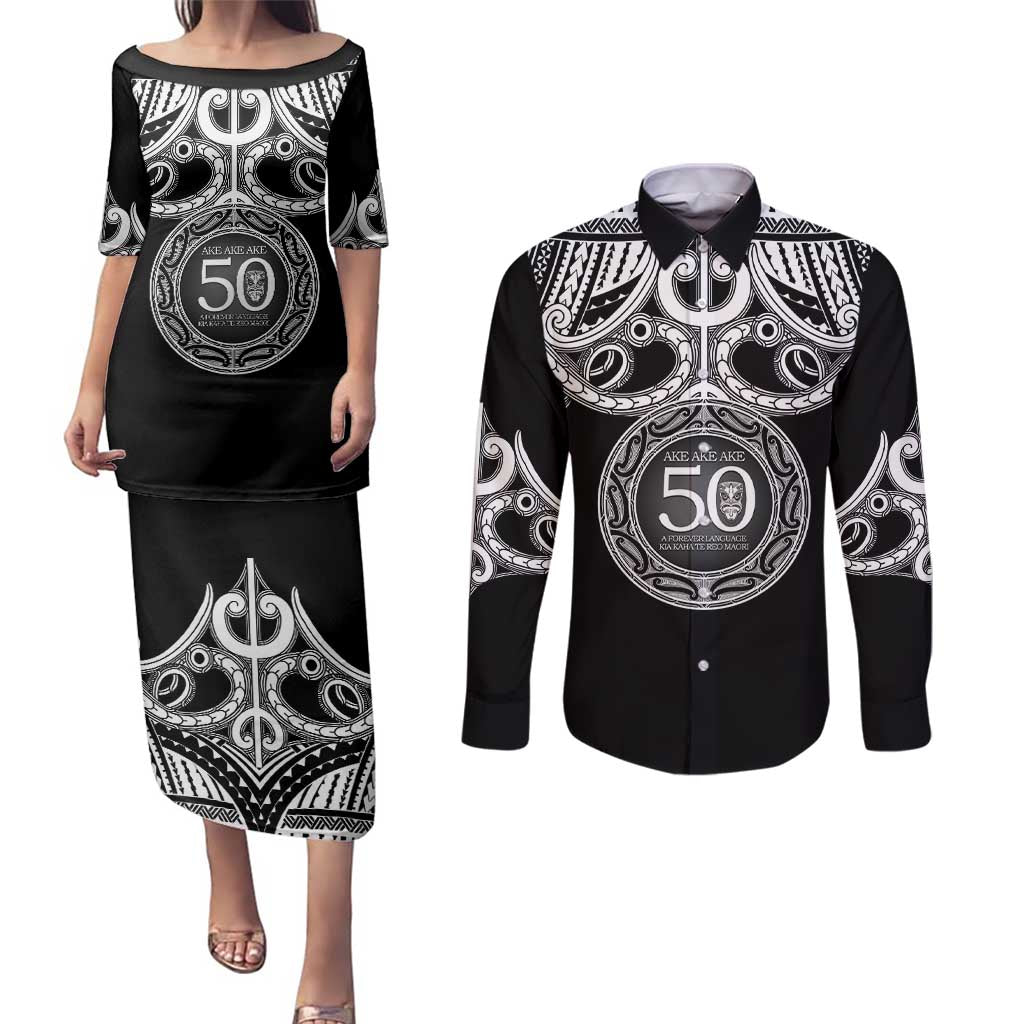 Kia Kaha Te Reo Maori New Zealand Couples Matching Puletasi and Long Sleeve Button Shirt 50th Anniversary Ake Ake Ake - Polynesian Pride
