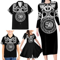 Kia Kaha Te Reo Maori New Zealand Family Matching Long Sleeve Bodycon Dress and Hawaiian Shirt 50th Anniversary Ake Ake Ake - Polynesian Pride
