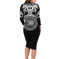 Kia Kaha Te Reo Maori New Zealand Long Sleeve Bodycon Dress 50th Anniversary Ake Ake Ake - Polynesian Pride