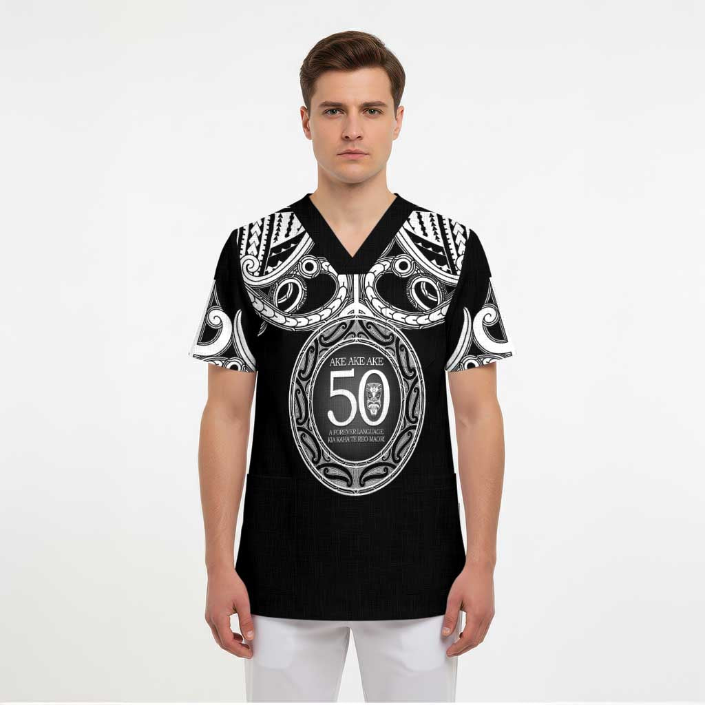 Kia Kaha Te Reo Maori New Zealand Scrub Top 50th Anniversary Ake Ake Ake - Polynesian Pride