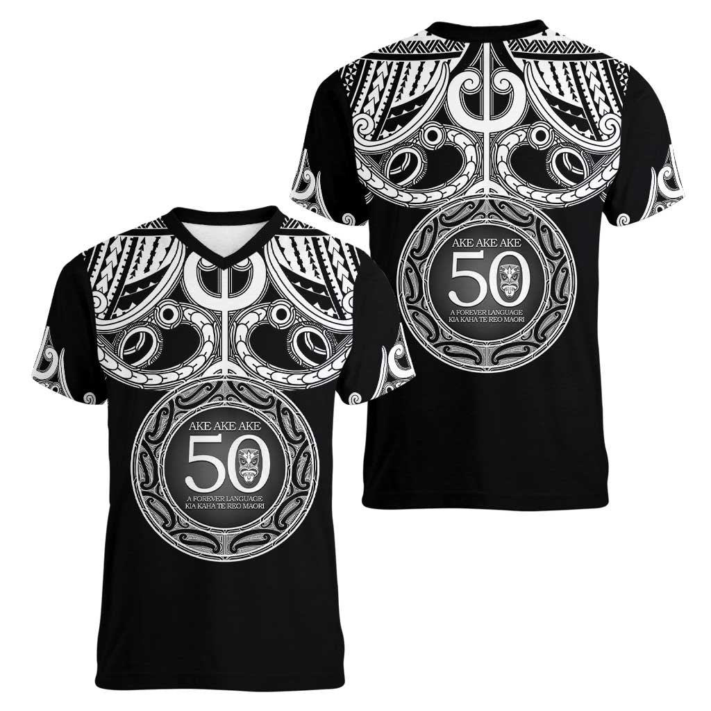Kia Kaha Te Reo Maori New Zealand Women V-Neck T-Shirt 50th Anniversary Ake Ake Ake - Polynesian Pride