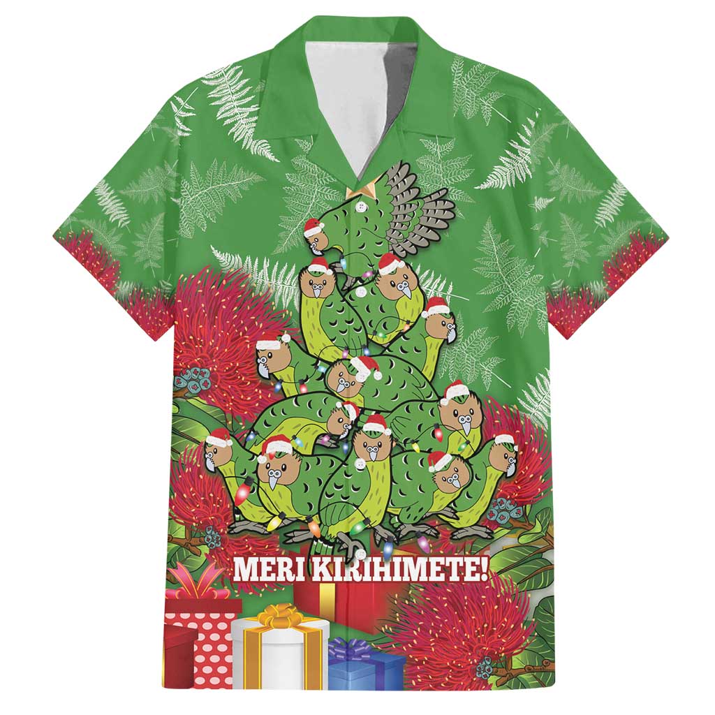 Kakapo New Zealand Christmas Family Matching Long Sleeve Bodycon Dress and Hawaiian Shirt Meri Kirihimete Pohutukawa - Green Color LT14 Dad's Shirt - Short Sleeve Green - Polynesian Pride