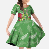 Kakapo New Zealand Christmas Family Matching Mermaid Dress and Hawaiian Shirt Meri Kirihimete Pohutukawa - Green Color LT14 Daughter's Dress Green - Polynesian Pride