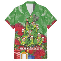 Kakapo New Zealand Christmas Family Matching Tank Maxi Dress and Hawaiian Shirt Meri Kirihimete Pohutukawa - Green Color LT14 Dad's Shirt - Short Sleeve Green - Polynesian Pride