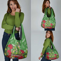 Kakapo New Zealand Christmas Grocery Bag Meri Kirihimete Pohutukawa - Green Color