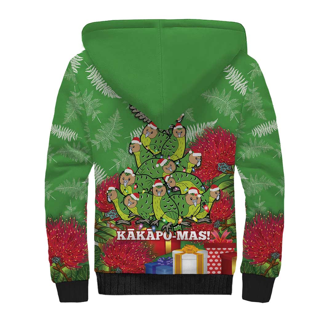 Kakapo New Zealand Christmas Sherpa Hoodie Meri Kirihimete Pohutukawa - Green Color