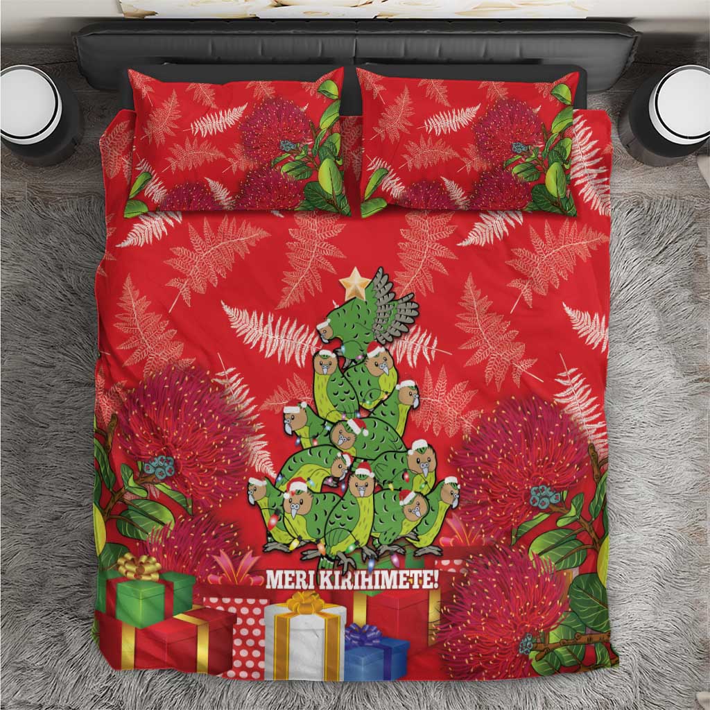 Kakapo New Zealand Christmas Bedding Set Meri Kirihimete Pohutukawa - Red Color LT14 Red - Polynesian Pride