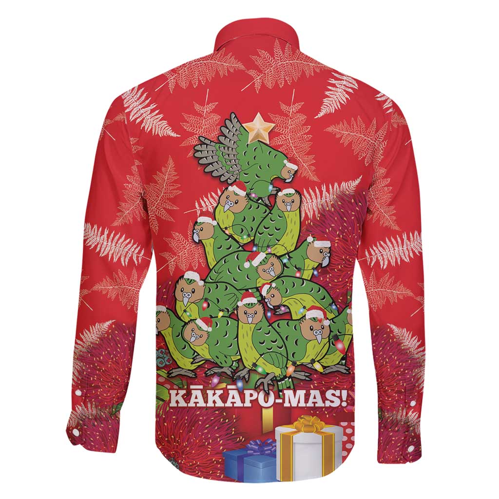 Kakapo New Zealand Christmas Family Matching Long Sleeve Bodycon Dress and Hawaiian Shirt Meri Kirihimete Pohutukawa - Red Color LT14 - Polynesian Pride