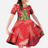 Kakapo New Zealand Christmas Family Matching Mermaid Dress and Hawaiian Shirt Meri Kirihimete Pohutukawa - Red Color LT14 Daughter's Dress Red - Polynesian Pride