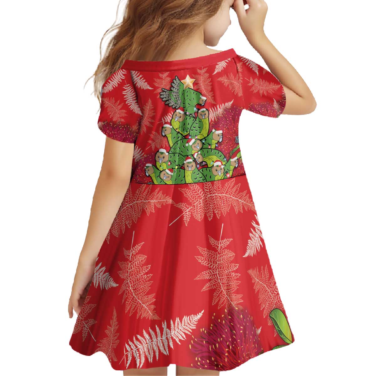 Kakapo New Zealand Christmas Family Matching Off The Shoulder Long Sleeve Dress and Hawaiian Shirt Meri Kirihimete Pohutukawa - Red Color