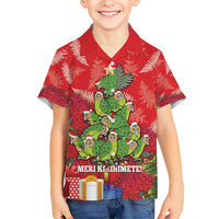 Kakapo New Zealand Christmas Family Matching Short Sleeve Bodycon Dress and Hawaiian Shirt Meri Kirihimete Pohutukawa - Red Color