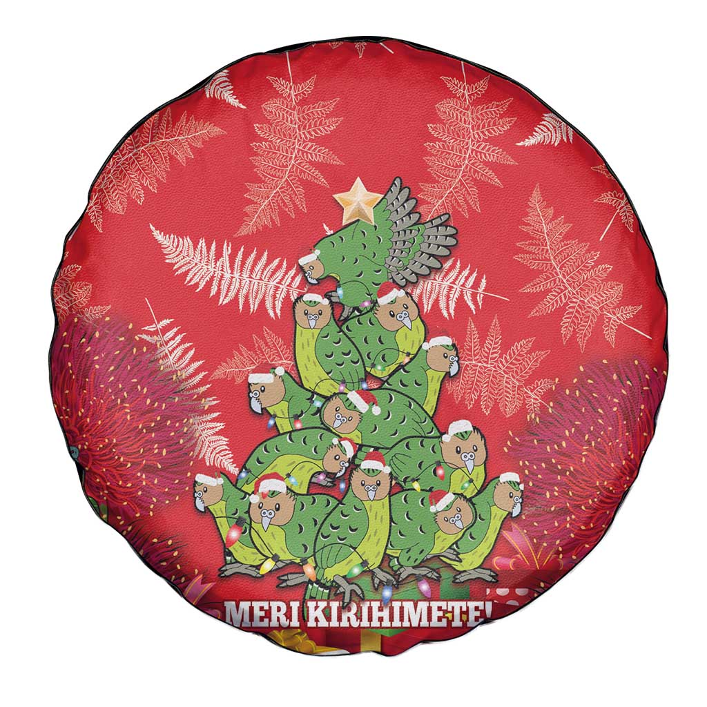 Kakapo New Zealand Christmas Spare Tire Cover Meri Kirihimete Pohutukawa - Red Color