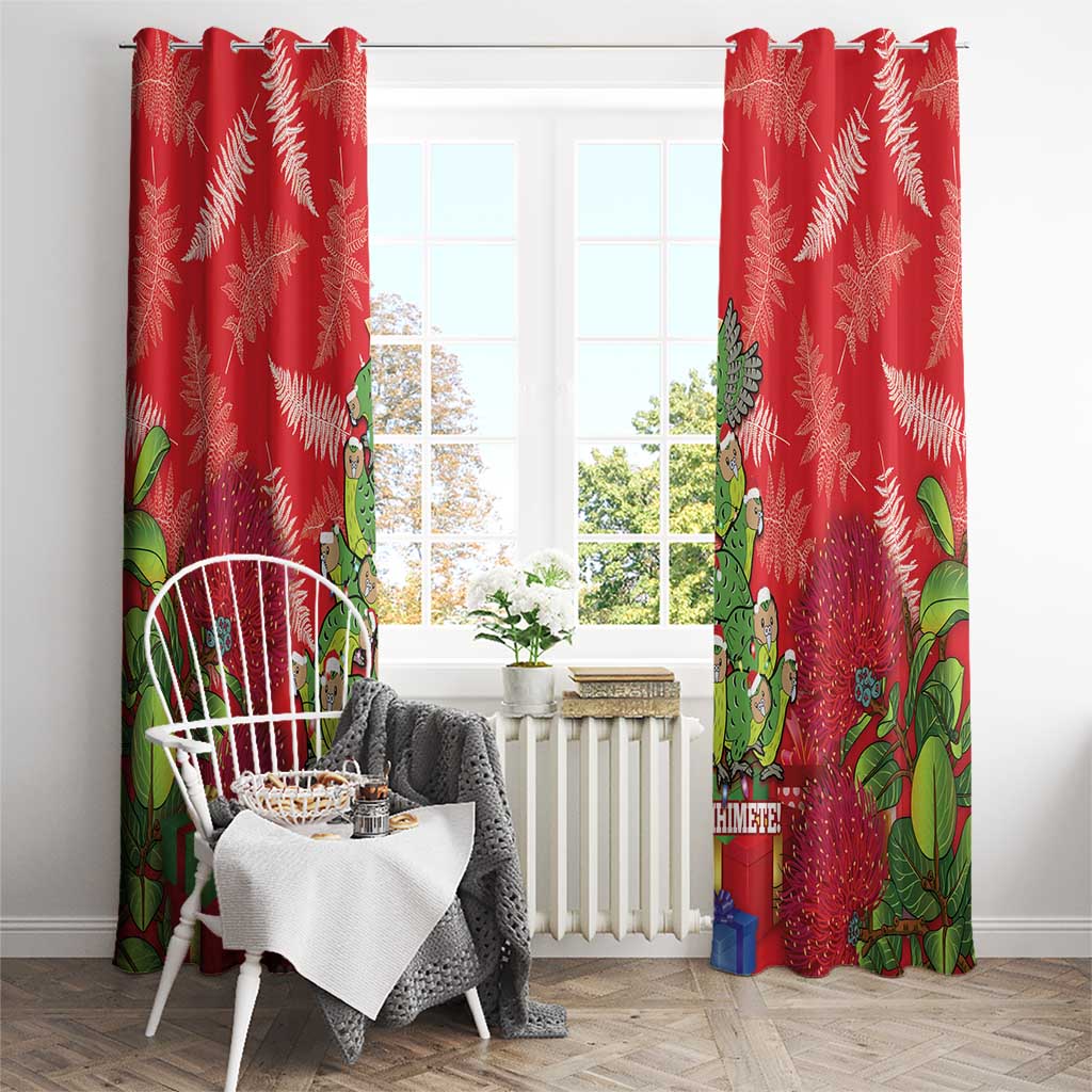 Kakapo New Zealand Christmas Window Curtain Meri Kirihimete Pohutukawa - Red Color