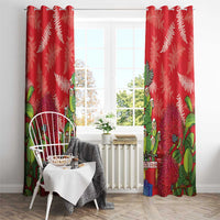 Kakapo New Zealand Christmas Window Curtain Meri Kirihimete Pohutukawa - Red Color