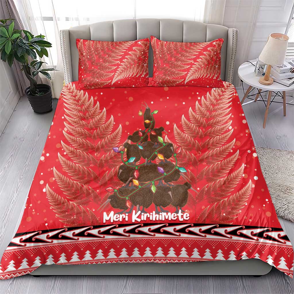 Kiwi New Zealand Christmas Bedding Set Meri Kirihimete Silver Fern - Red Color