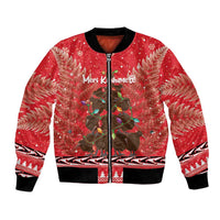 Kiwi New Zealand Christmas Bomber Jacket Meri Kirihimete Silver Fern - Red Color