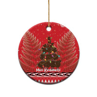 Kiwi New Zealand Christmas Ceramic Ornament Meri Kirihimete Silver Fern - Red Color