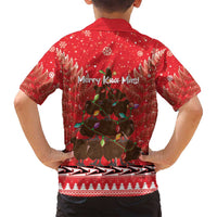 Kiwi New Zealand Christmas Family Matching Long Sleeve Bodycon Dress and Hawaiian Shirt Meri Kirihimete Silver Fern - Red Color LT14 - Polynesian Pride