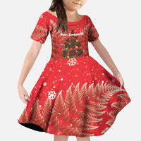 Kiwi New Zealand Christmas Family Matching Long Sleeve Bodycon Dress and Hawaiian Shirt Meri Kirihimete Silver Fern - Red Color LT14 Daughter's Dress Red - Polynesian Pride