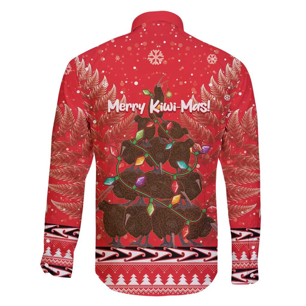 Kiwi New Zealand Christmas Family Matching Long Sleeve Bodycon Dress and Hawaiian Shirt Meri Kirihimete Silver Fern - Red Color LT14 - Polynesian Pride