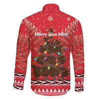 Kiwi New Zealand Christmas Family Matching Long Sleeve Bodycon Dress and Hawaiian Shirt Meri Kirihimete Silver Fern - Red Color LT14 - Polynesian Pride