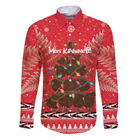 Kiwi New Zealand Christmas Family Matching Off The Shoulder Long Sleeve Dress and Hawaiian Shirt Meri Kirihimete Silver Fern - Red Color