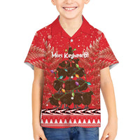 Kiwi New Zealand Christmas Family Matching Tank Maxi Dress and Hawaiian Shirt Meri Kirihimete Silver Fern - Red Color LT14 Son's Shirt Red - Polynesian Pride
