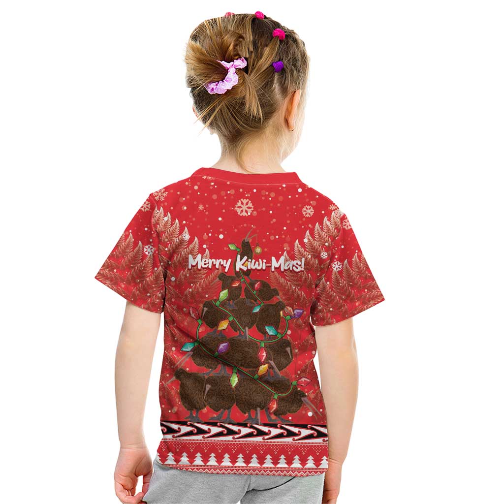Kiwi New Zealand Christmas Kid T Shirt Meri Kirihimete Silver Fern - Red Color