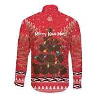 Kiwi New Zealand Christmas Long Sleeve Button Shirt Meri Kirihimete Silver Fern - Red Color