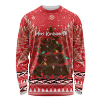Kiwi New Zealand Christmas Long Sleeve Shirt Meri Kirihimete Silver Fern - Red Color