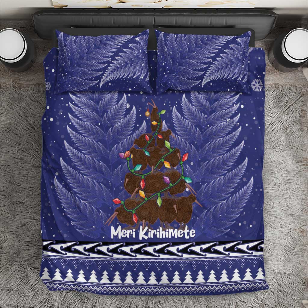 Kiwi New Zealand Christmas Bedding Set Meri Kirihimete Silver Fern - Blue Color LT14 Blue - Polynesian Pride