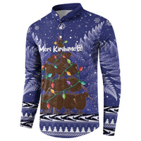 Kiwi New Zealand Christmas Button Sweatshirt Meri Kirihimete Silver Fern - Blue Color
