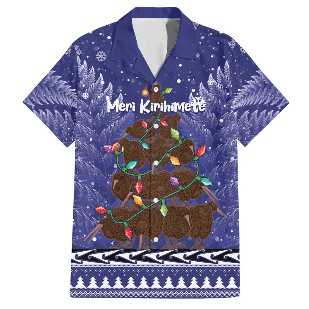 Kiwi New Zealand Christmas Family Matching Long Sleeve Bodycon Dress and Hawaiian Shirt Meri Kirihimete Silver Fern - Blue Color LT14 Dad's Shirt - Short Sleeve Blue - Polynesian Pride