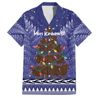 Kiwi New Zealand Christmas Family Matching Tank Maxi Dress and Hawaiian Shirt Meri Kirihimete Silver Fern - Blue Color LT14 Dad's Shirt - Short Sleeve Blue - Polynesian Pride