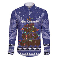 Kiwi New Zealand Christmas Family Matching Tank Maxi Dress and Hawaiian Shirt Meri Kirihimete Silver Fern - Blue Color LT14 Dad's Shirt - Long Sleeve Blue - Polynesian Pride