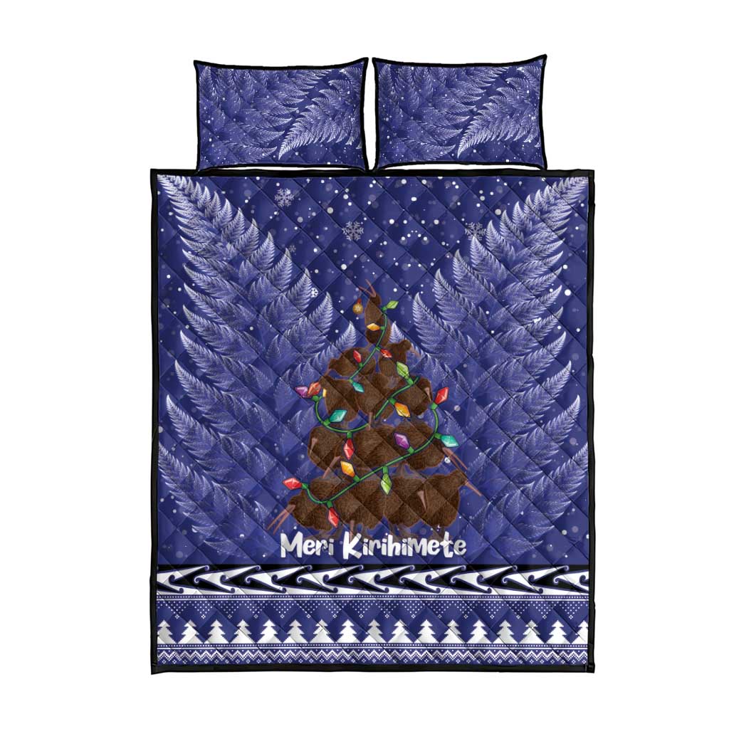 Kiwi New Zealand Christmas Quilt Bed Set Meri Kirihimete Silver Fern - Blue Color