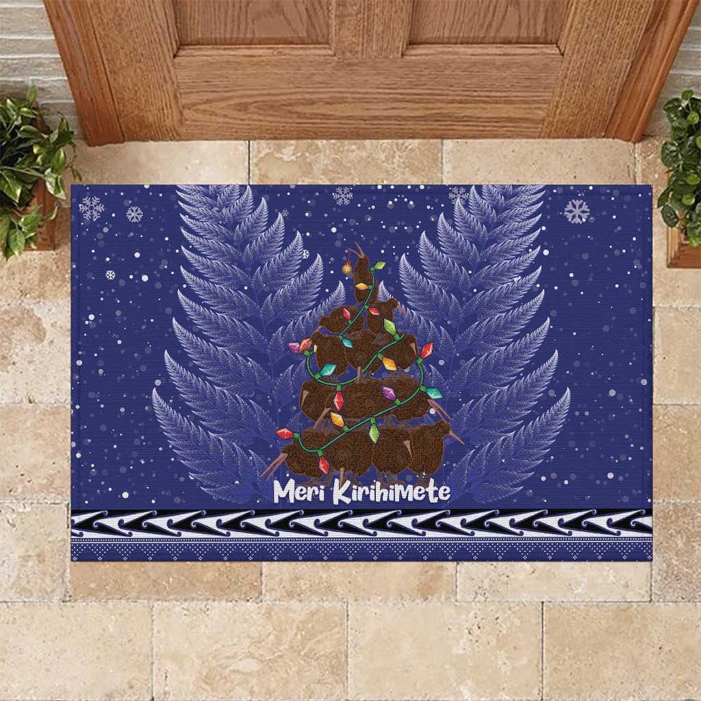 Kiwi New Zealand Christmas Rubber Doormat Meri Kirihimete Silver Fern - Blue Color LT14 Blue - Polynesian Pride