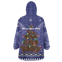 Kiwi New Zealand Christmas Wearable Blanket Hoodie Meri Kirihimete Silver Fern - Blue Color