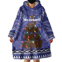 Kiwi New Zealand Christmas Wearable Blanket Hoodie Meri Kirihimete Silver Fern - Blue Color