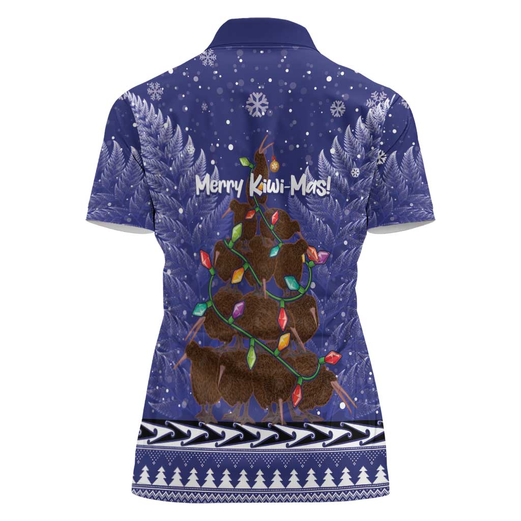 Kiwi New Zealand Christmas Women Polo Shirt Meri Kirihimete Silver Fern - Blue Color