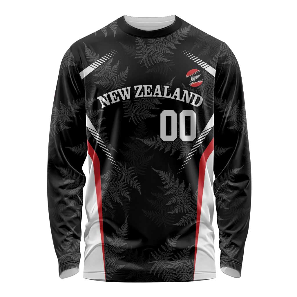 Custom New Zealand Silver Fern Softball Long Sleeve Shirt Go Aotearoa LT14 Unisex Black - Polynesian Pride