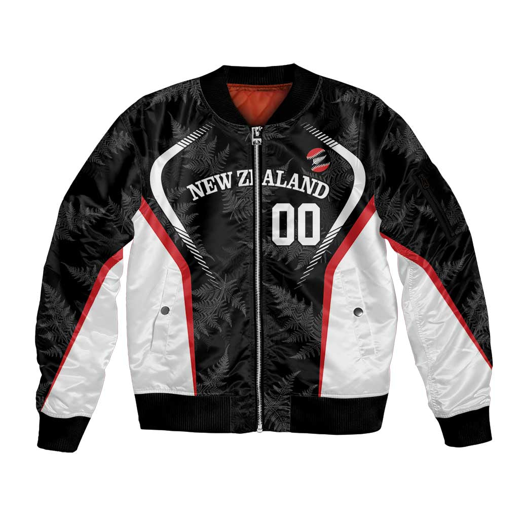 Custom New Zealand Silver Fern Softball Sleeve Zip Bomber Jacket Go Aotearoa LT14 Unisex Black - Polynesian Pride