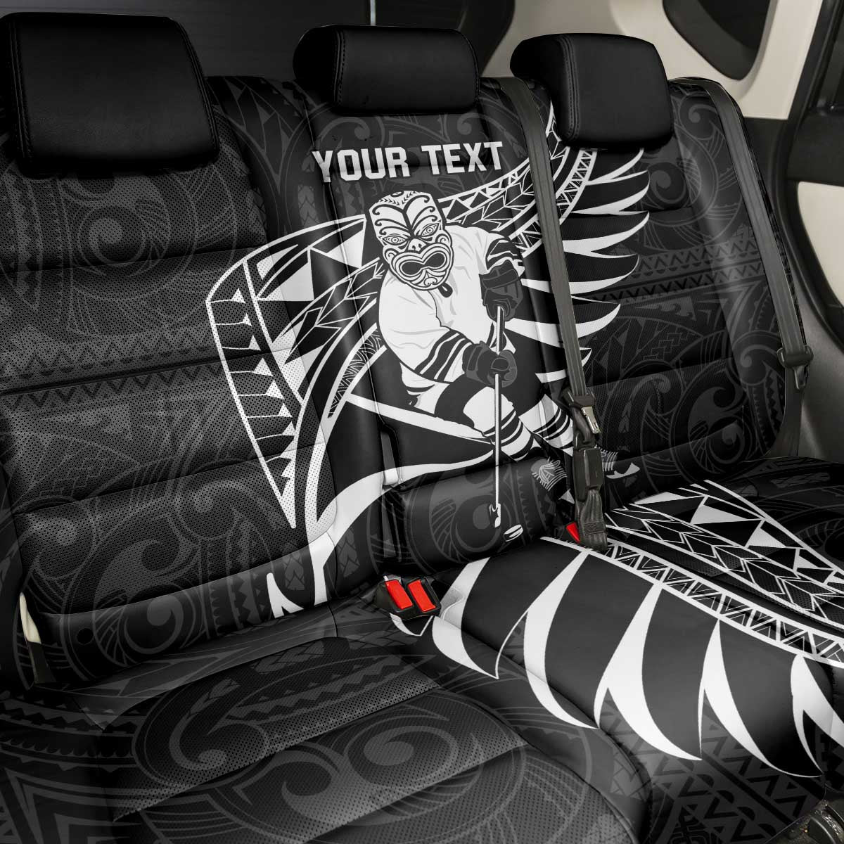 Custom Aotearoa Ice Hockey Back Car Seat Cover NZ Tiki Mascot - Maori Pattern
