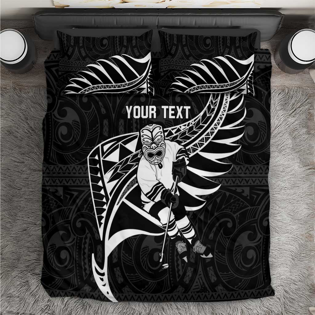Custom Aotearoa Ice Hockey Bedding Set NZ Tiki Mascot - Maori Pattern