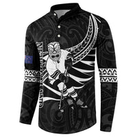 Custom Aotearoa Ice Hockey Button Sweatshirt NZ Tiki Mascot - Maori Pattern LT14 - Polynesian Pride