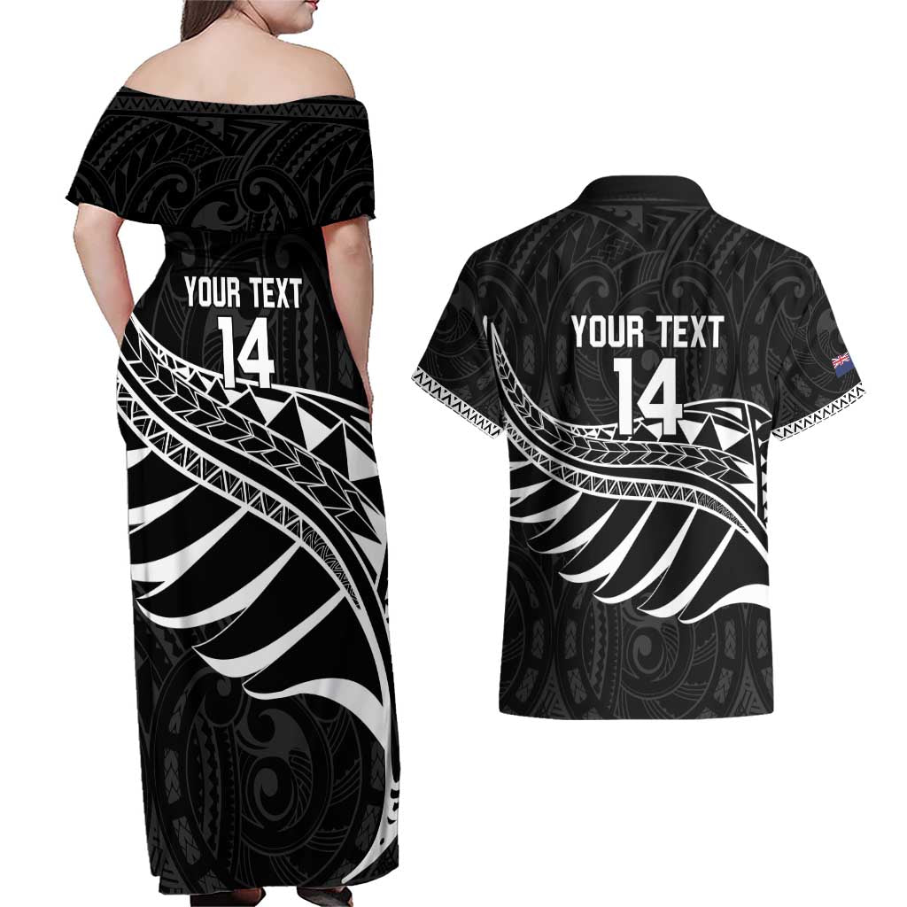 Custom Aotearoa Ice Hockey Couples Matching Off Shoulder Maxi Dress and Hawaiian Shirt NZ Tiki Mascot - Maori Pattern